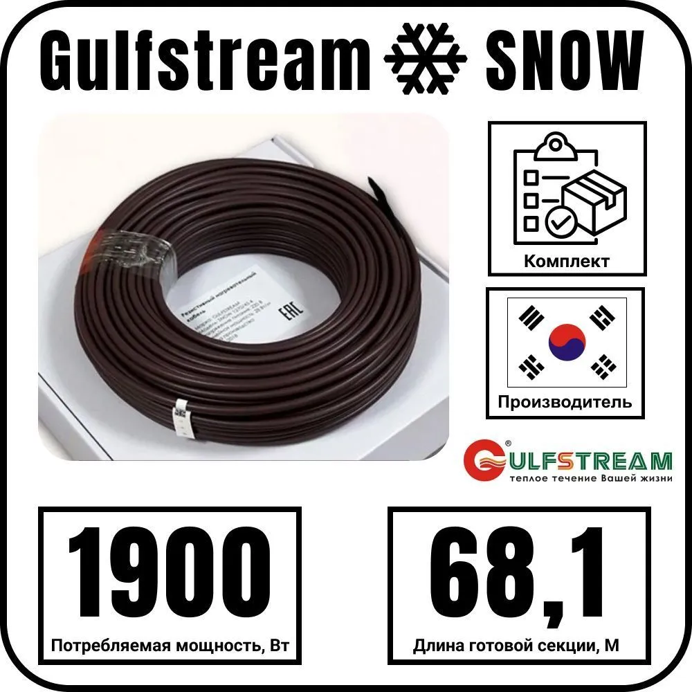 Gulfstream SNOW 1900/68,1 комплект резистивного греющего кабеля