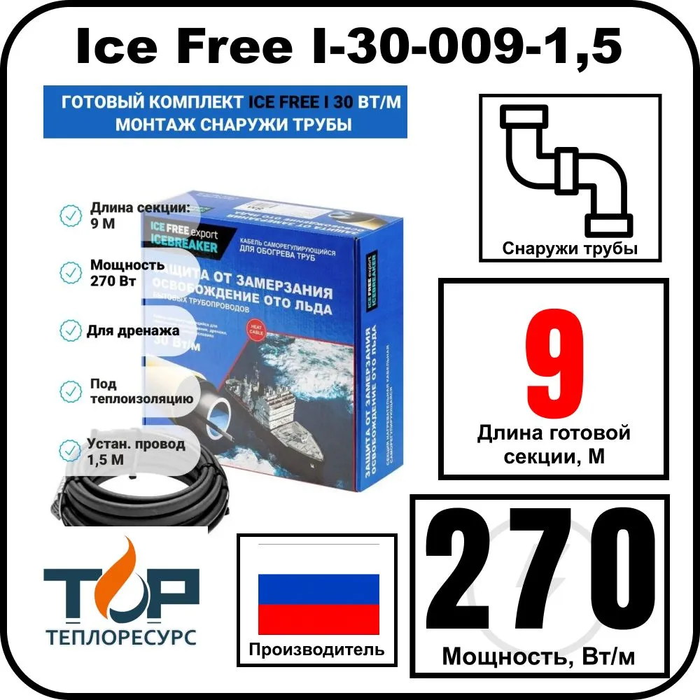 Комплект Ice Free I-30-009-1,5 греющего кабеля для водопровода на трубу