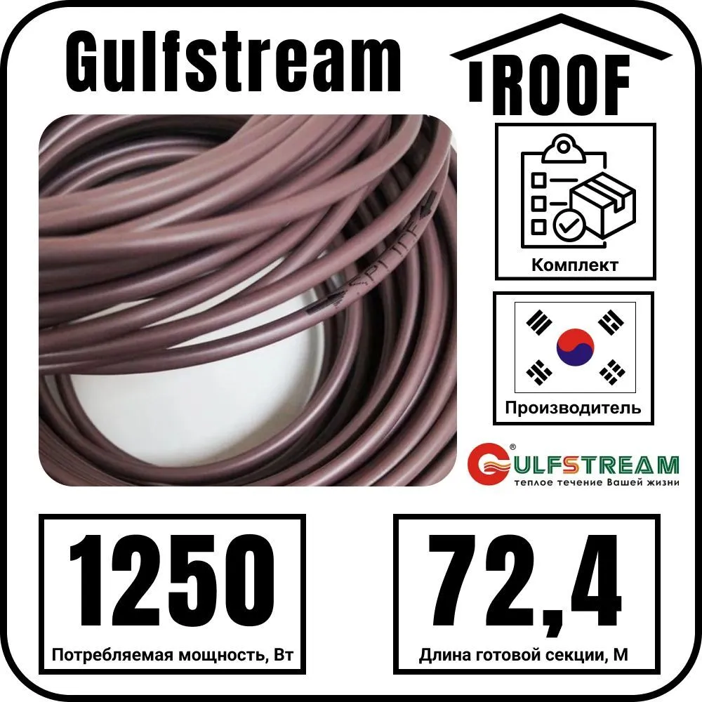 Gulfstream ROOF 1250Вт/72,4м комплект резистивного греющего кабеля