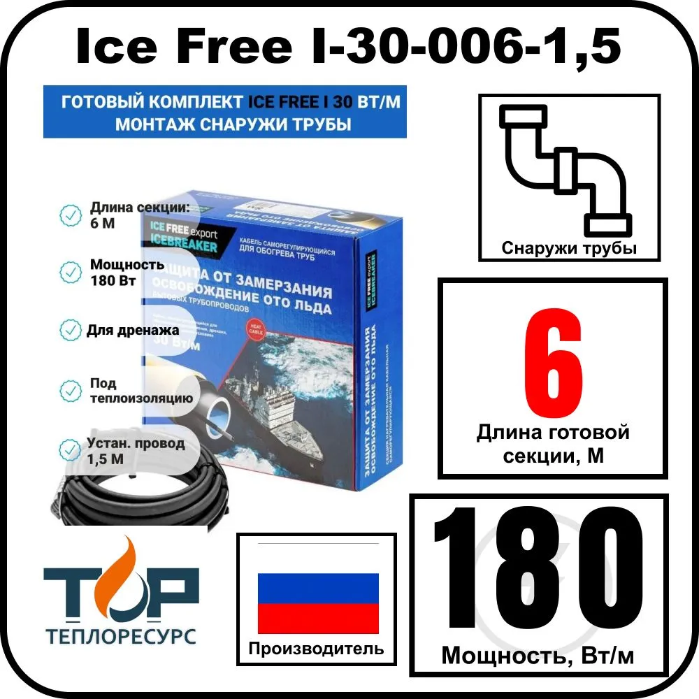 Комплект Ice Free I-30-006-1,5 греющего кабеля для водопровода на трубу