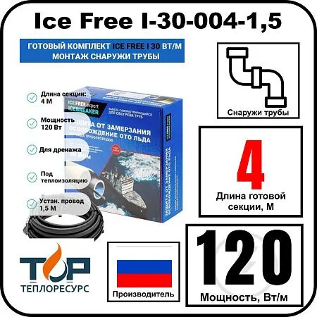 Комплект Ice Free I-30-004-1,5 греющего кабеля для водопровода на трубу Mos-Obogrev.ru