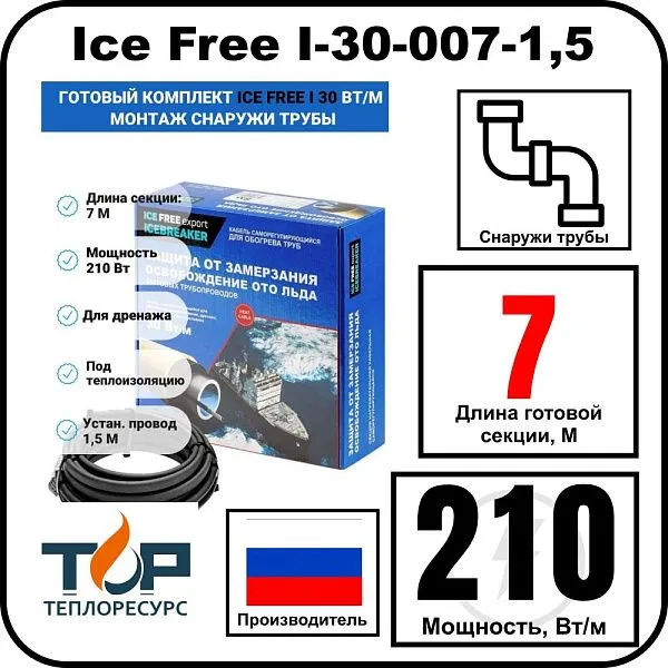 Комплект Ice Free I-30-007-1,5 греющего кабеля для водопровода на трубу Mos-Obogrev.ru