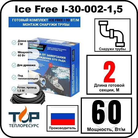 Комплект Ice Free I-30-002-1,5 греющего кабеля для водопровода на трубу Mos-Obogrev.ru