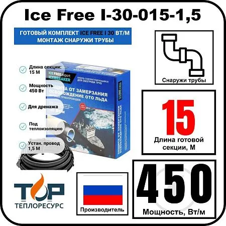 Комплект Ice Free I-30-015-1,5 греющего кабеля для водопровода на трубу Mos-Obogrev.ru