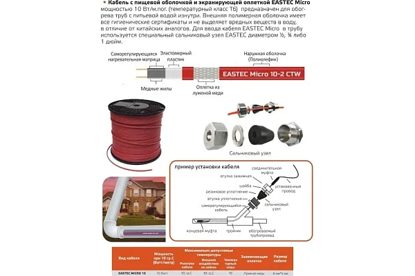 EASTEC MICRO 10 - CTW, греющий кабель c пищевой оболочкой Mos-Obogrev.ru