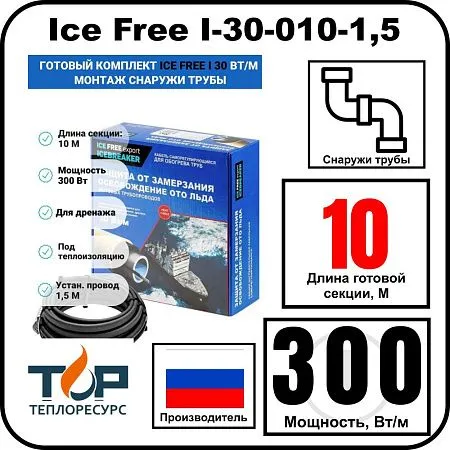 Комплект Ice Free I-30-010-1,5 греющего кабеля для водопровода на трубу Mos-Obogrev.ru
