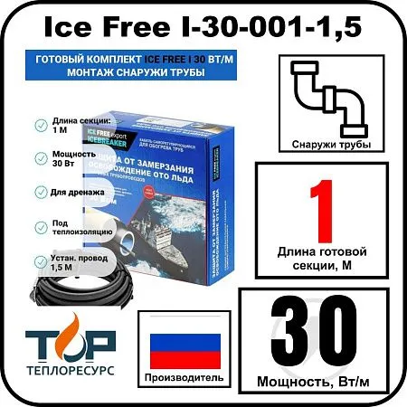 Комплект Ice Free I-30-001-1,5 греющего кабеля для водопровода на трубу Mos-Obogrev.ru