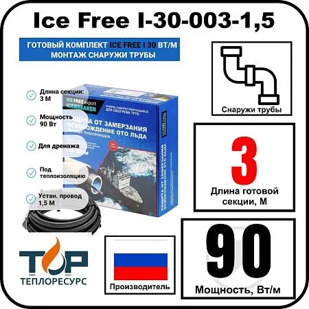 Комплект Ice Free I-30-003-1,5 греющего кабеля для водопровода на трубу Mos-Obogrev.ru
