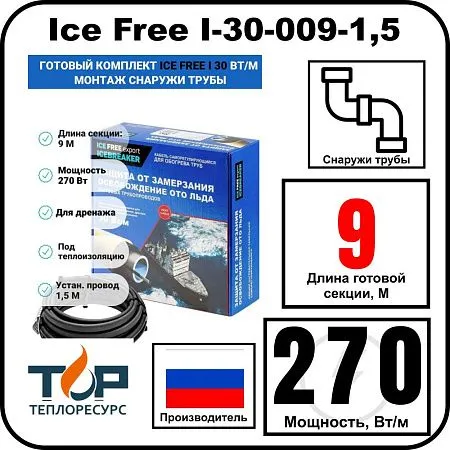 Комплект Ice Free I-30-009-1,5 греющего кабеля для водопровода на трубу Mos-Obogrev.ru