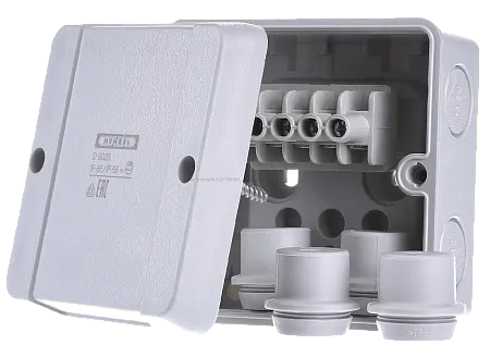 Hensel D 9045 распределительная коробка, 98х98х61мм IP55, 4 сальника ESM 32, клеммник DKL 04 Mos-Obogrev.ru