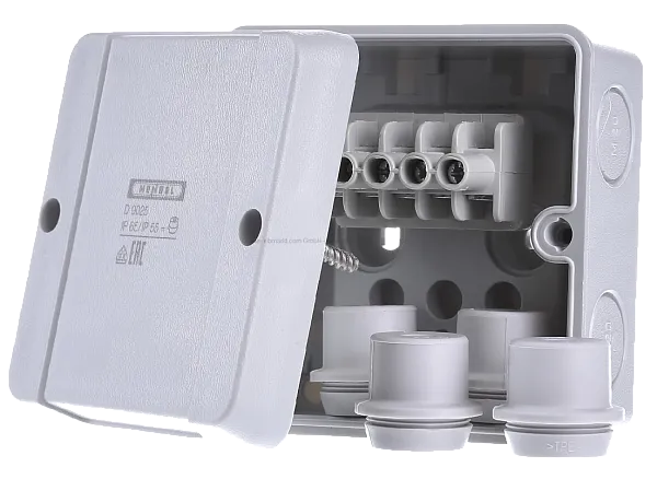Hensel D 9045 распределительная коробка, 98х98х61мм IP55, 4 сальника ESM 32, клеммник DKL 04 Mos-Obogrev.ru