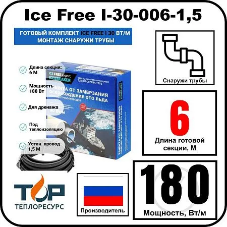 Комплект Ice Free I-30-006-1,5 греющего кабеля для водопровода на трубу Mos-Obogrev.ru