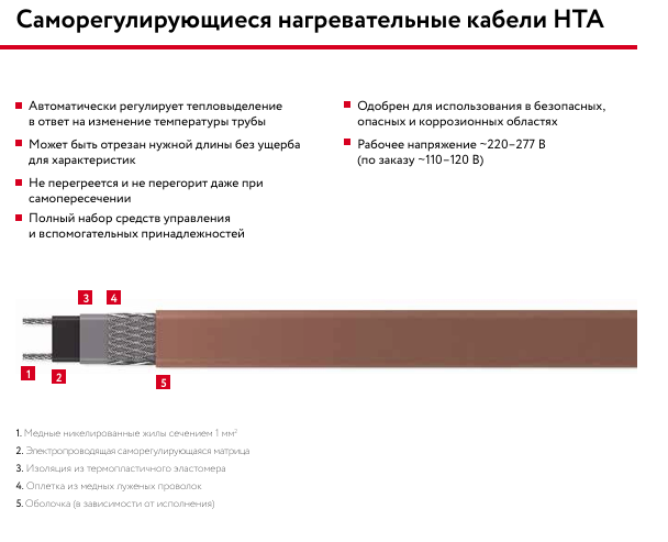 10НТА2-ВТ саморегулирующийся нагревательный кабель